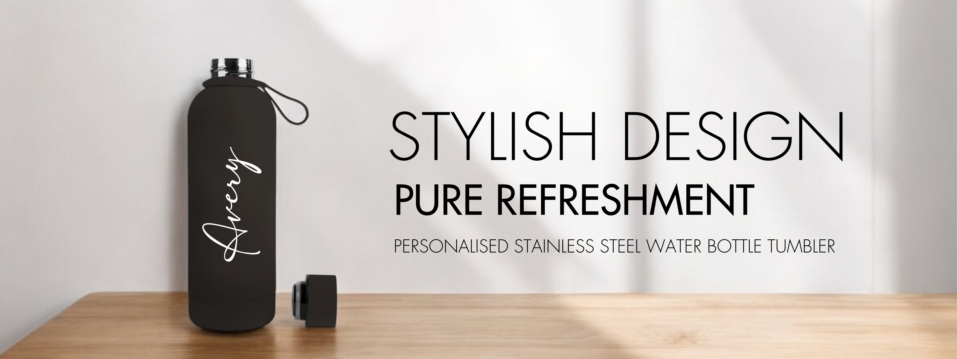 Featured Desktop Website Banner  Banner Stainless Steel Water Bottle with Strap and Personalised Name Print