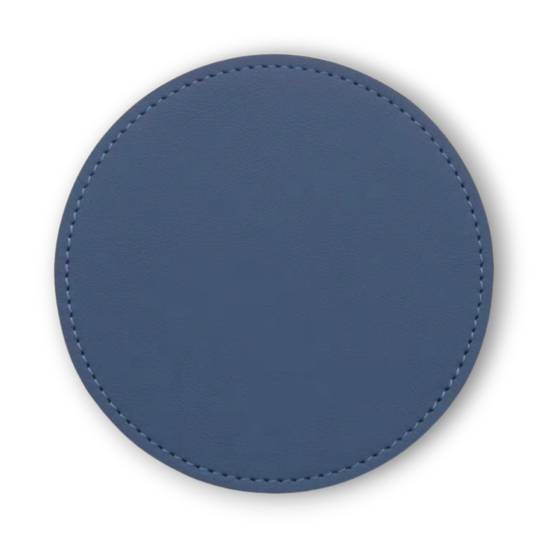 Navy Blue Smooth Leather Coaster Placemat Personalised Name Text Logo